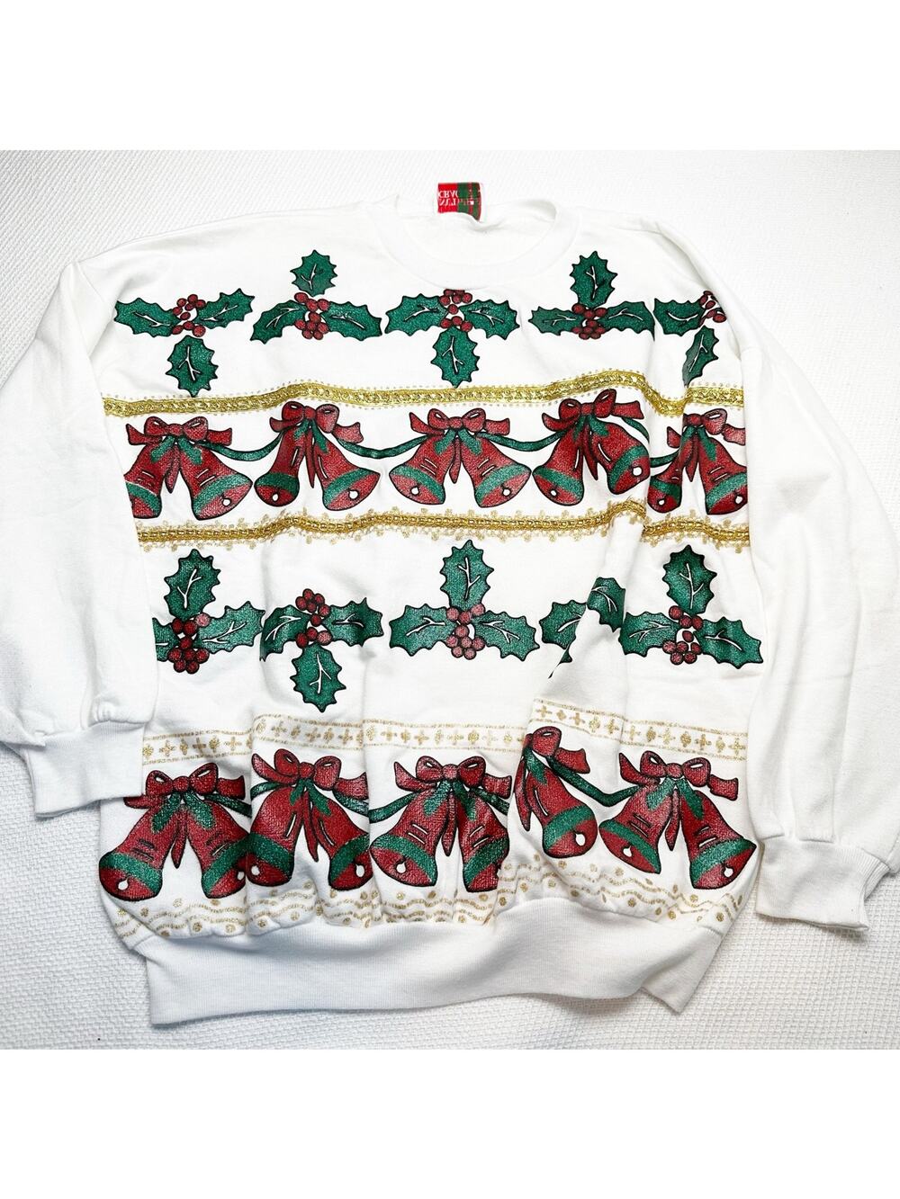 Vintage Nutcracker 90s holly and bells embellished sweatshirt Grandmacore